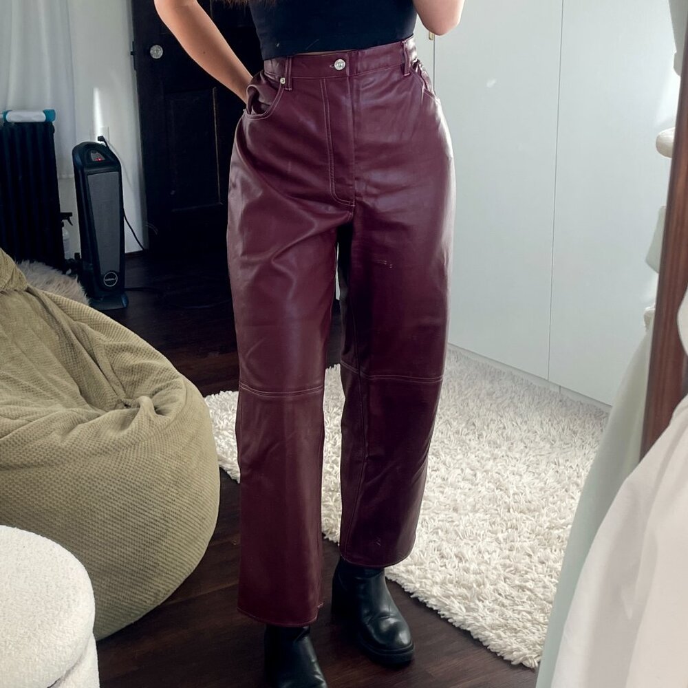 The Colette Wide Legs Jeans by Maeve Purple Plum Faux Leather Pants